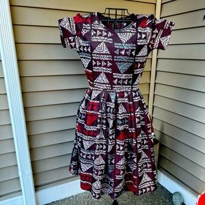 Lularoe Medium Amelia dress pockets gray black red fit & flare geometric pattern